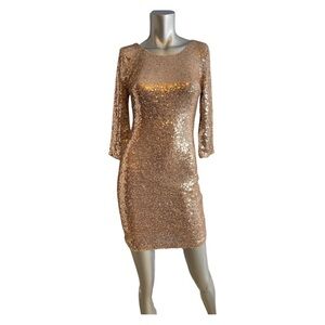 Lulu’s size M rose gold sequin v-neck zip back long sleeve fully lined dress